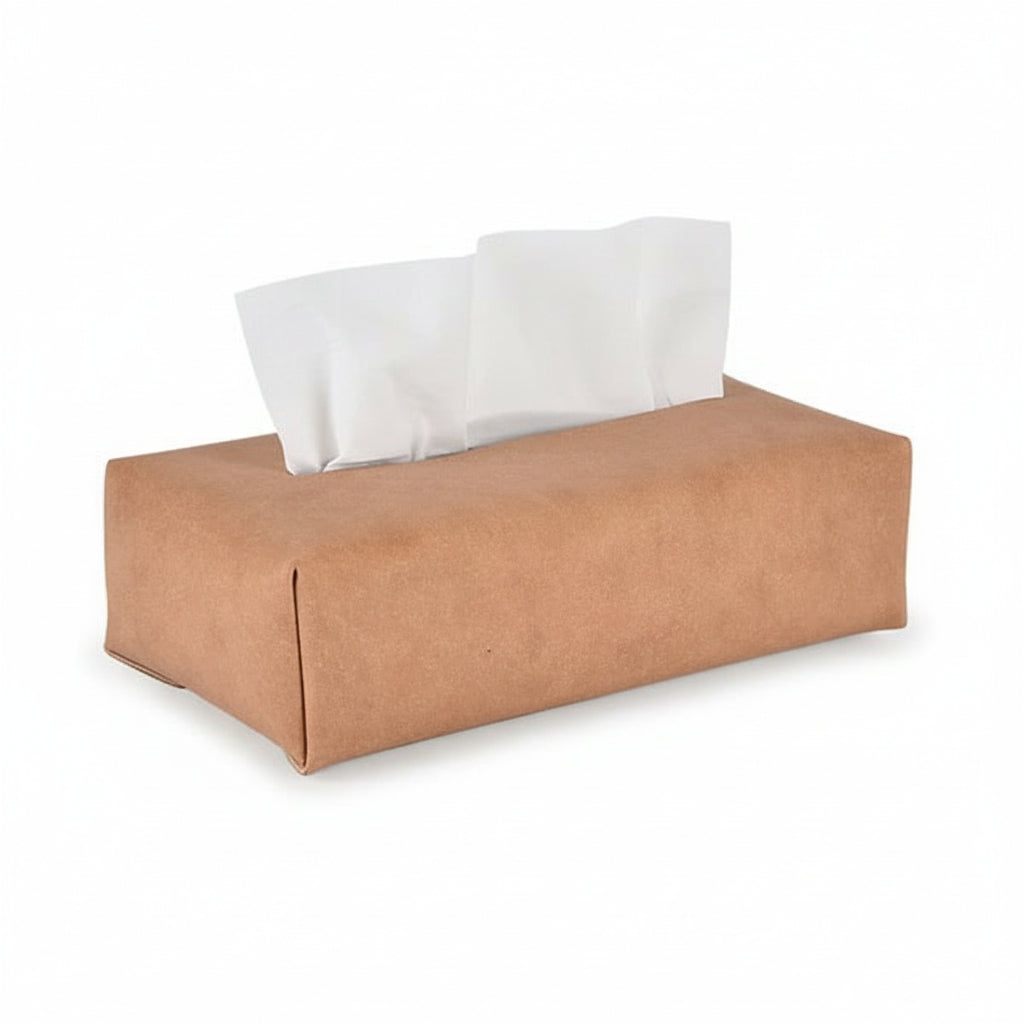 Couvre-boite à mouchoir - Cuir recyclé beige chez Maison Godillot