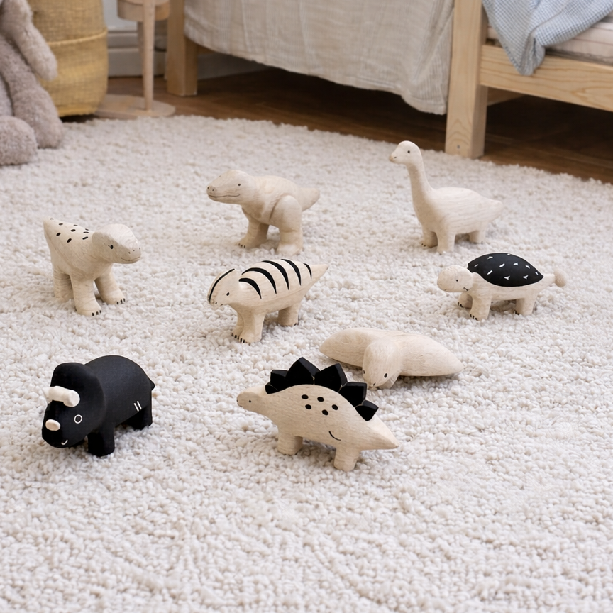 Figurine en bois – Dinosaures – Polepole (set de 9 pièces)