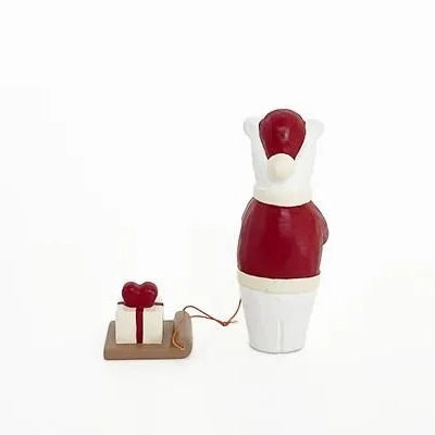 Wooden Figurine – Polar Bear Santa Claus with Heart