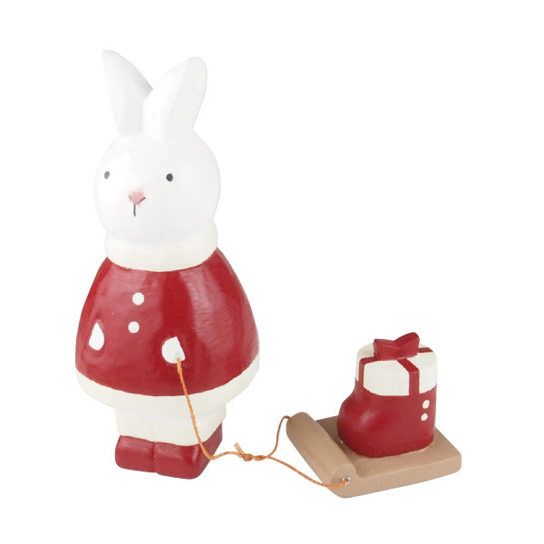 Figurine en Bois - Lapin Noël - Cadeau Bottes