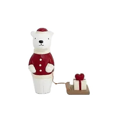 Figurine en bois – Ours polaire Père Noël avec cœur