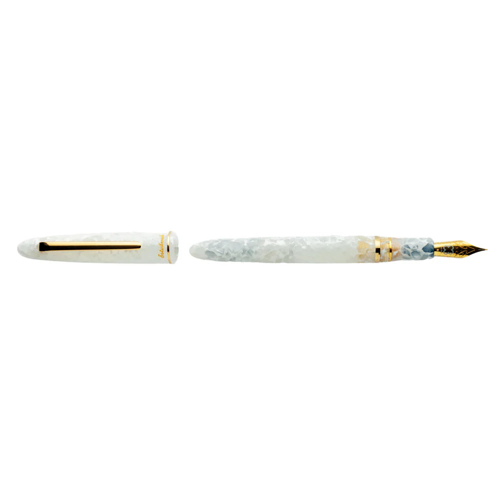 Stylo Plume à Bordure Dorée avec Piston de Remplissage - Estie Winter White - Fin