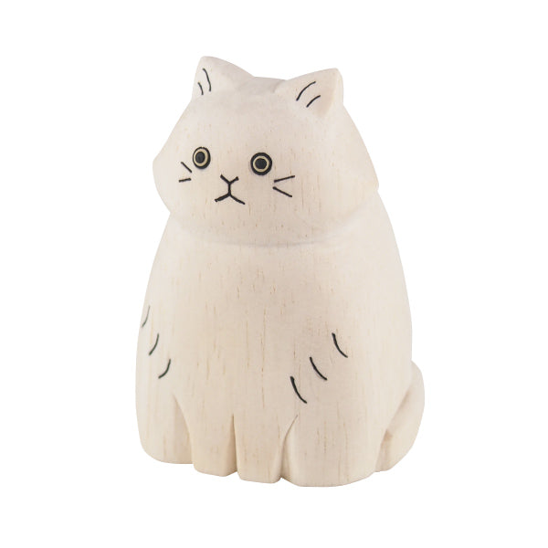 Figurine en bois – Chat blanc aux longs poils