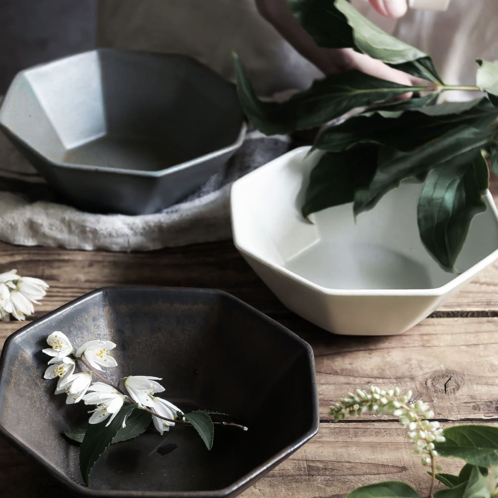 Bol octogonal - Série poterie ancienne - Gris - VAISSELLE