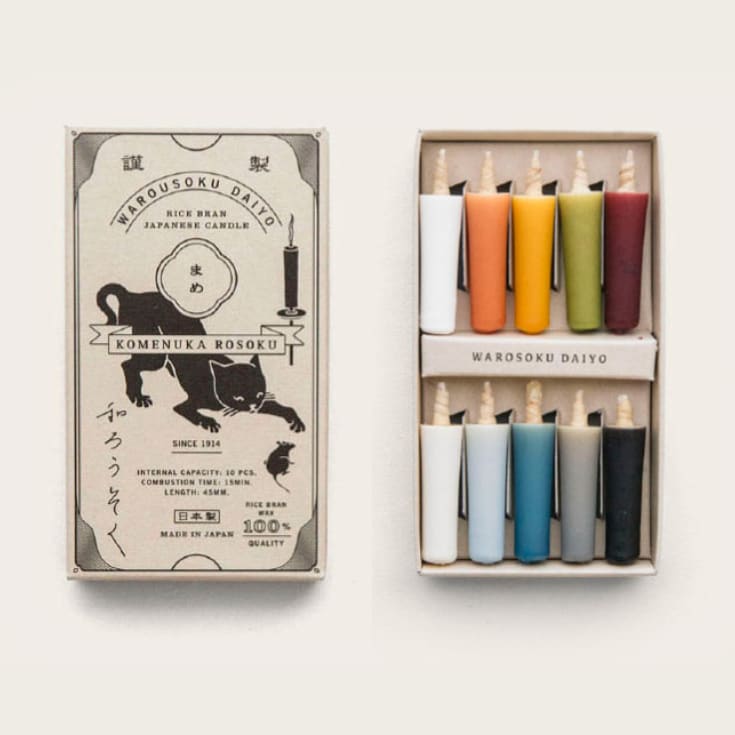 Bougies artisanales couleurs douces en cire de riz avec bougeoir circulaire en céramique noire - Coffret cadeau