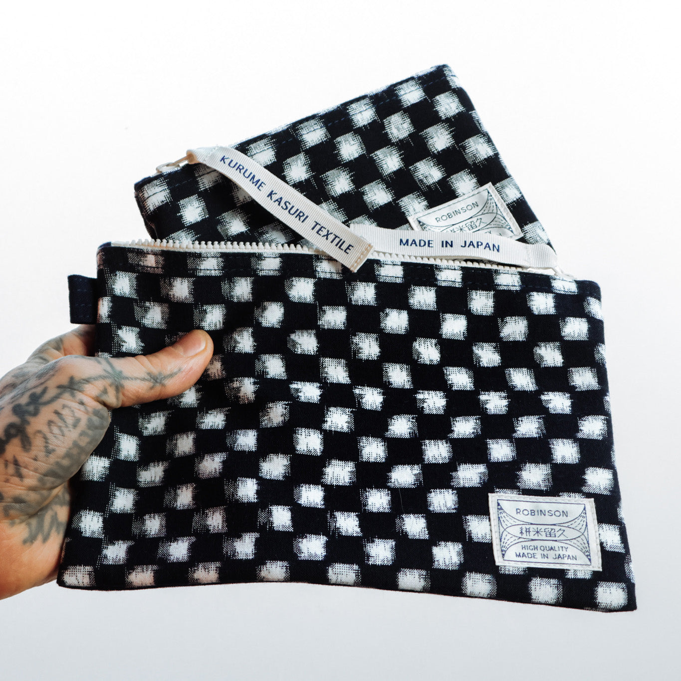 Pochette M Carreaux Marine/Blanc