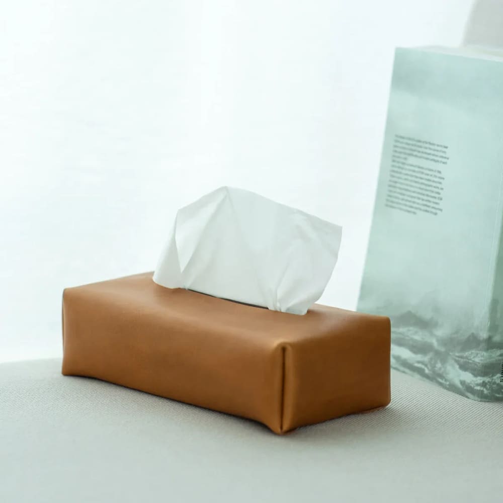 Couvre-boite à mouchoir - Cuir huilé marron - MEUBLES