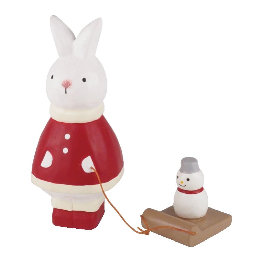 Figurine en bois Noël - Lapin avec bonhomme de neige - FIGURINES EN BOIS