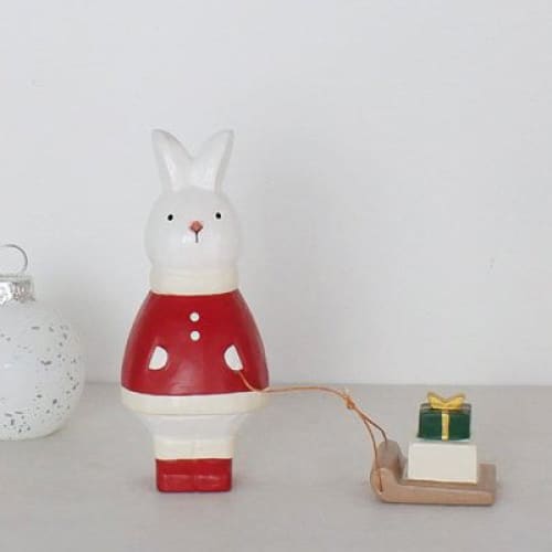 Figurine en bois Noël - Lapin avec cadeau de Noël - FIGURINES EN BOIS