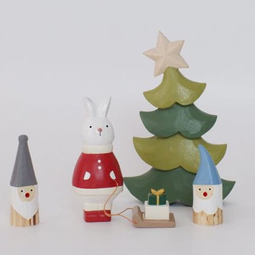 Figurine en bois Noël - Lapin avec cadeau de Noël - FIGURINES EN BOIS