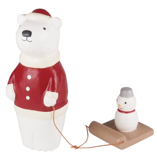 Figurine en bois Noël - Ours polaire en Père Noël avec bonhomme de neige - FIGURINES EN BOIS