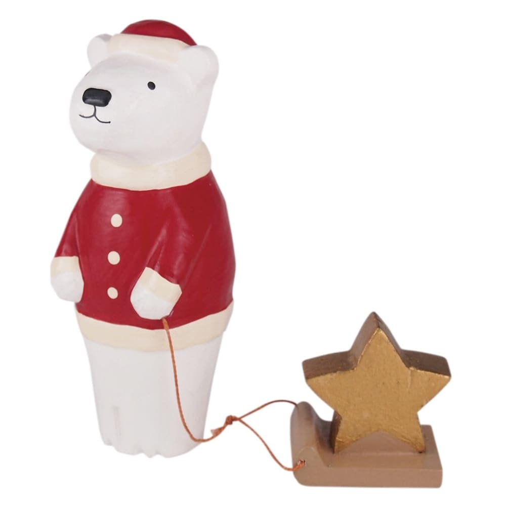 Figurine en bois Noël - Ours polaire en père Noël avec étoile - FIGURINES EN BOIS