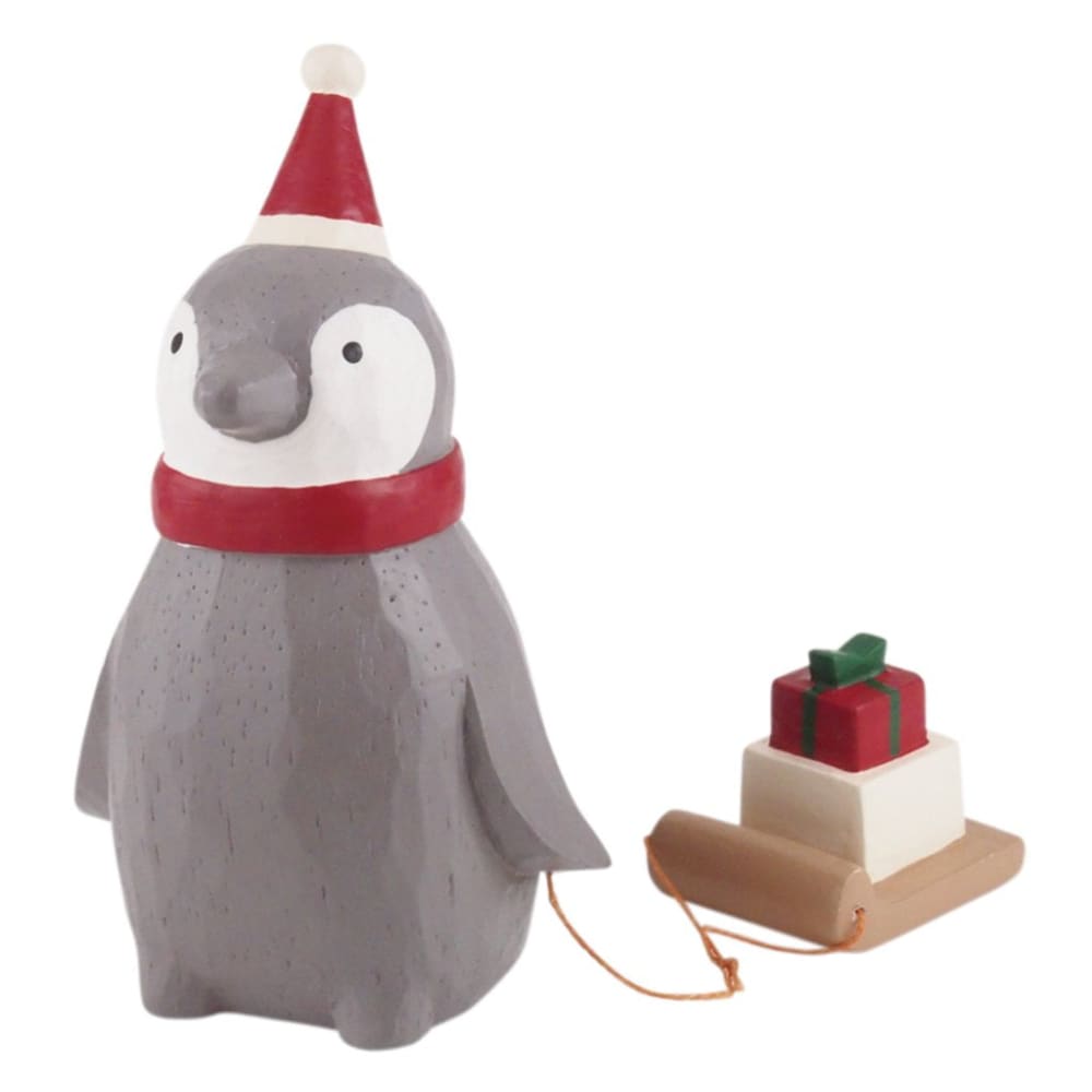 Figurine en bois Noël - Pingouin et cadeau de Noël - FIGURINES EN BOIS