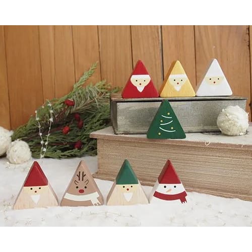 Figurine en Bois triangulaire - Père Noël - Rouge - FIGURINES EN BOIS