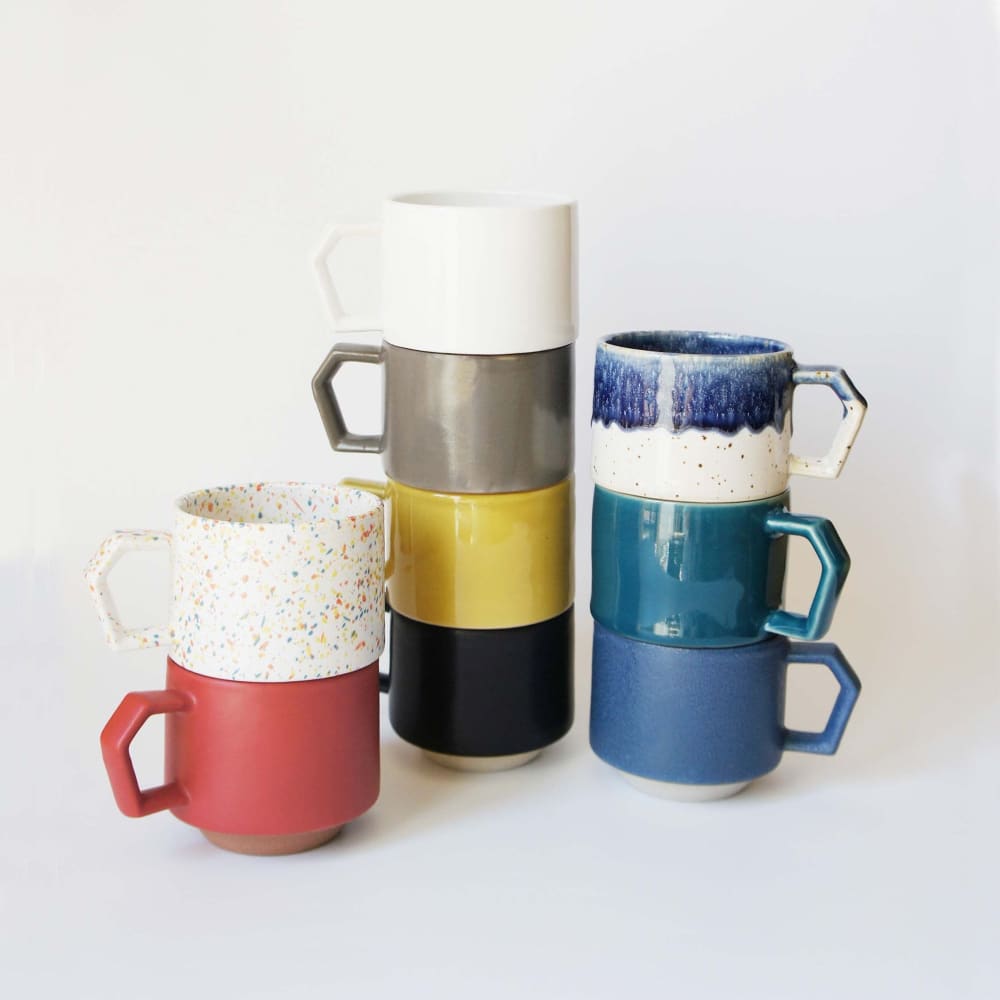 Mug empilable - Drop - Blanc & Navy - VAISSELLE