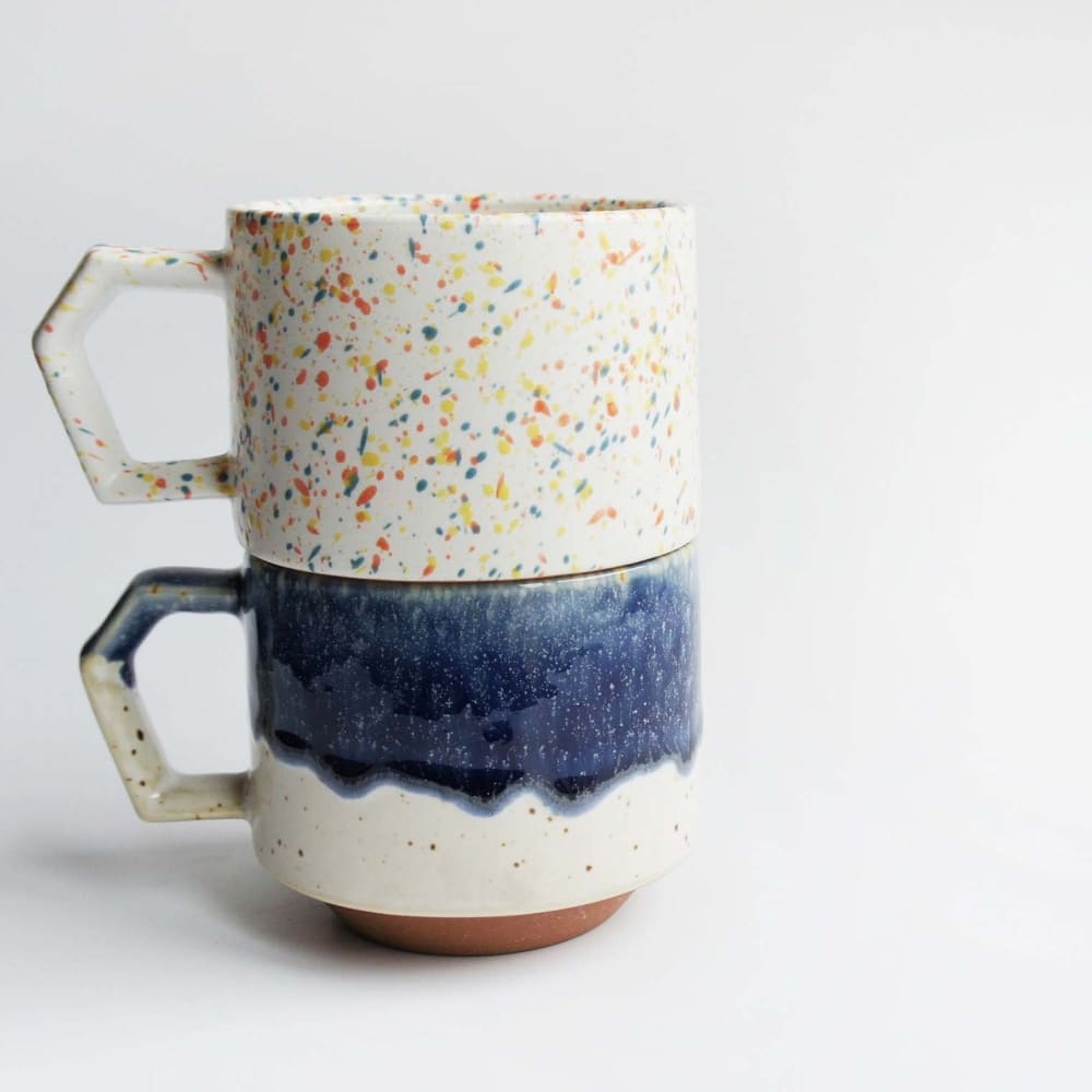 Mug empilable - Drop - Blanc & Navy - VAISSELLE