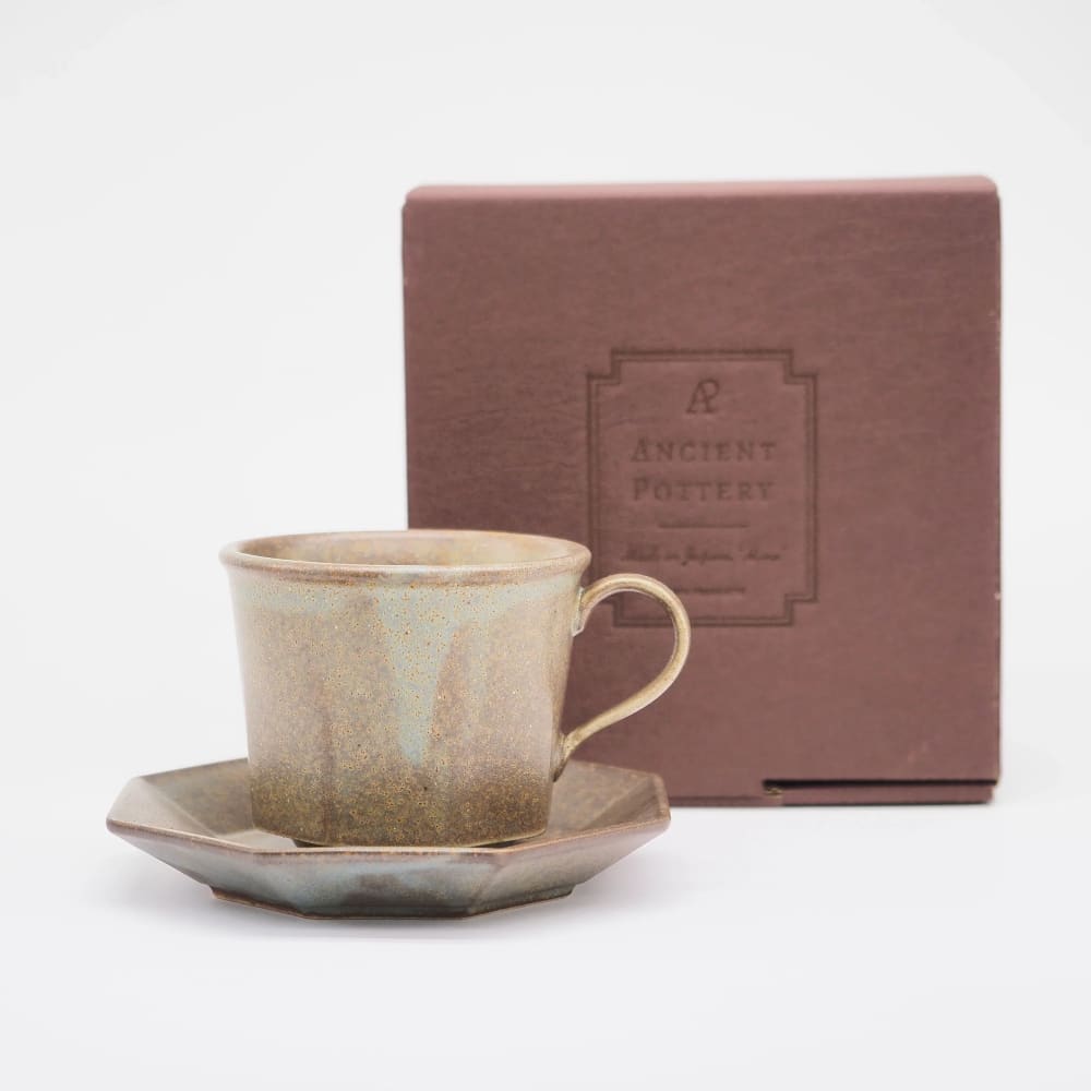 Tasse et soucoupe octogonales - Série poterie ancienne - Gris - VAISSELLE