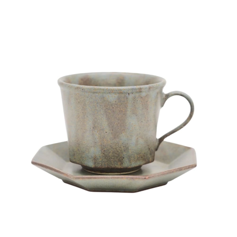 Tasse et soucoupe octogonales - Série poterie ancienne - Gris - VAISSELLE